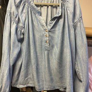 Denim peasant blouse